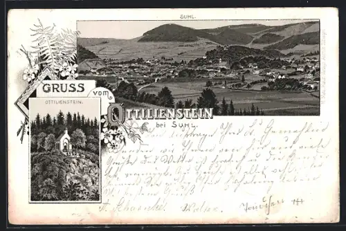 Lithographie Suhl, Kapelle Ottilienstein, Gesamtansicht