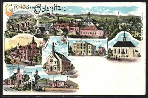 Lithographie Ölsnitz i. E., Bergmann und Gewerkschaft Deutschland, Parentationshalle, Teilansicht