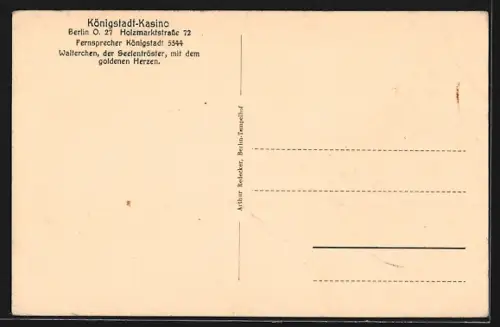 AK Berlin, Königstadt-Kasino, Holzmarktstrasse 72, Ansicht des Tanzsaals, Portrait Walterchen der Seelentröster