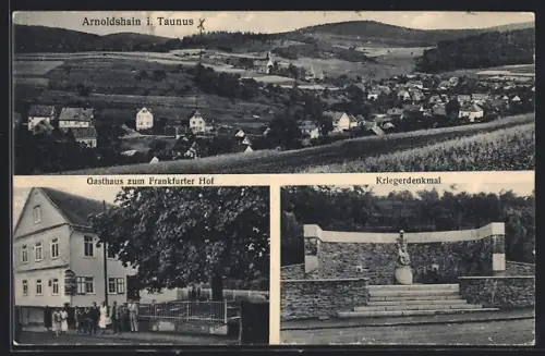 AK Arnoldshain, Gesamtansicht mit Umgebung, Gasthaus zum Frankfurter Hof und Kriegerdenkmal