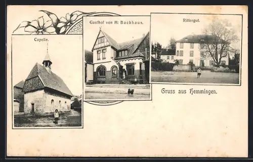 AK Hemmingen / Niedersachsen, Gasthof von H. Backhaus, Ritergut, Kapelle