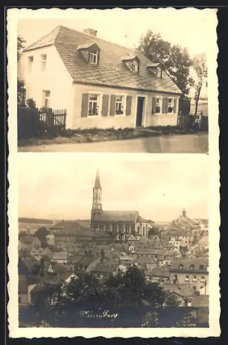 Foto-AK Münchberg, Ortsansicht mit Kirche