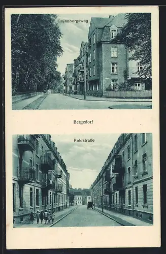 AK Hamburg-Bergedorf, Blick in den Gojenbergsweg und die Feldstrasse