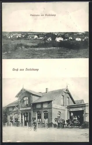 AK Heidekamp, H. Wolf`s Gasthaus, Panorama