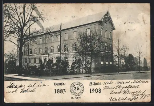 AK Sande / Bergedorf, Hansa-Schule, 25-jähriges Jubiläum 1883-1908