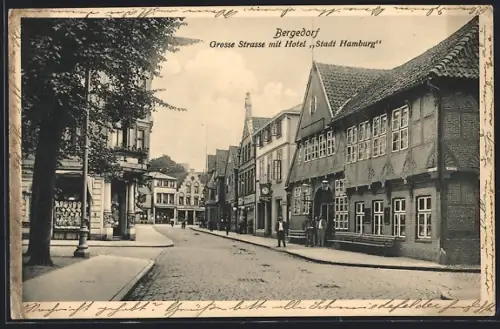 AK Hamburg-Bergedorf, Grosse Strasse mit Hotel Stadt Hamburg
