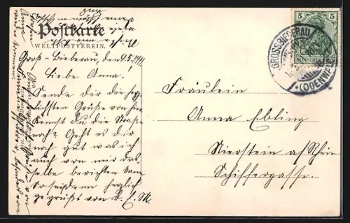 AK Gross-Bieberau, Strassenpartie, Kirche und Krieger-Denkmal