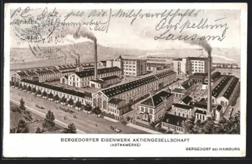 AK Hamburg-Bergedorf, Blick auf die Astrawerke, Bergedorfer Eisenwerk Aktiengesellschaft