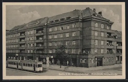 AK Berlin-Wedding, Strassenbahnhof, Wohnblock in der Müllerstrasse