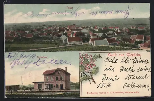 AK Dexheim, Bahnhof, Ortsansicht aus der Vogelschau