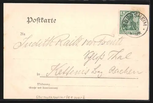 AK Ebersheim, Epicerie Kempf, Tabakfabrik und Totalansicht