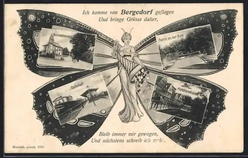 Schmetterling-AK Hamburg-Bergedorf, Rheinbeckerweg, Bahnhof, Holstenstrasse