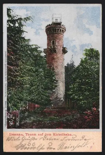 Seiden-Imitations-AK Ilmenau, Turm auf dem Kickelhahn