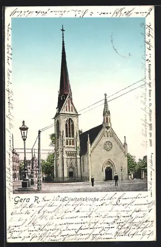Goldfenster-AK Gera-Reuss, Trinitatiskirche mit leuchtenden Fenstern