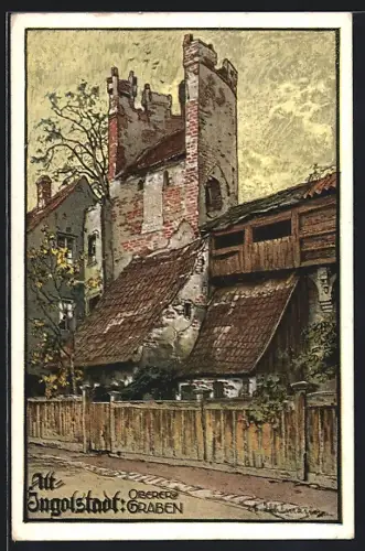 Künstler-AK Ingolstadt, Ansicht am Oberen Graben