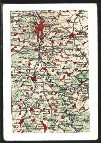 Künstler-AK Gera, Landkarte mit Weida, Ronneburg und Sirbis