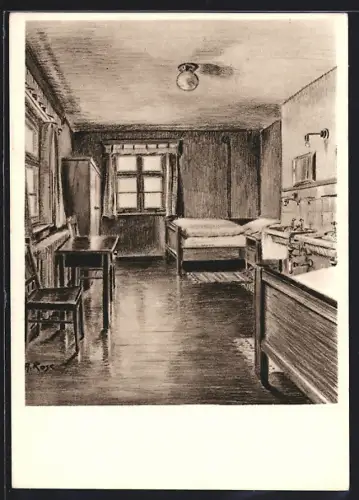 Künstler-AK Masserberg, Kurheim, Schlafzimmer, Innenansicht