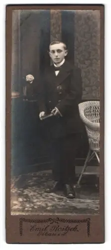 Fotografie Emil Roitsch, Eibau, Eleganter Junge mit Buch