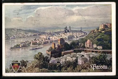AK Deutscher Schulverein Nr. 563: Passau, Stadtansicht aus der Vogelschau