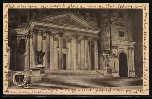 AK Deutscher Schulverein NR 508: Wien, Karlskirche bei Nacht