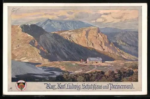 AK Deutscher Schulverein NR. 523: Rax, Karl Ludwig Schutzhaus und Preinerwand