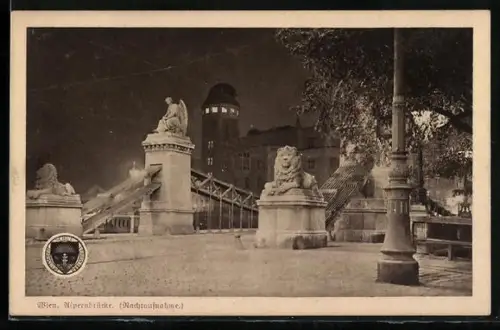 AK Deutscher Schulverein Nr.507: Wien, Nachtaufnahme der Aspernbrücke