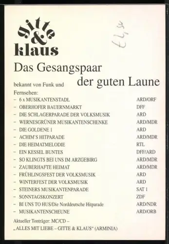 AK Musiker Gitte & Klaus in Tracht, Autograph