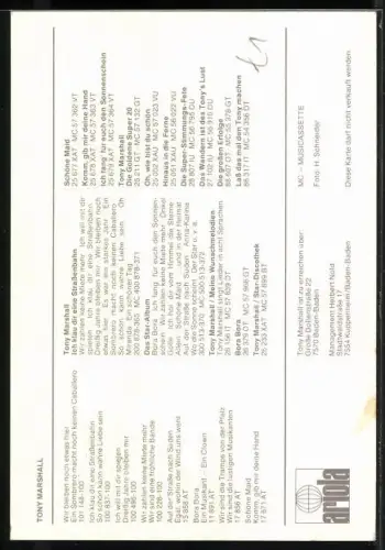 AK Musiker Tony Marshall im Porträt, Autograph