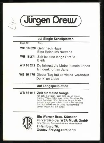 AK Musiker Jürgen Drews in Jeansjacke, Autograph