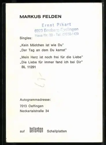 AK Musiker Markus Felden nachdenklich schauend, Autograph