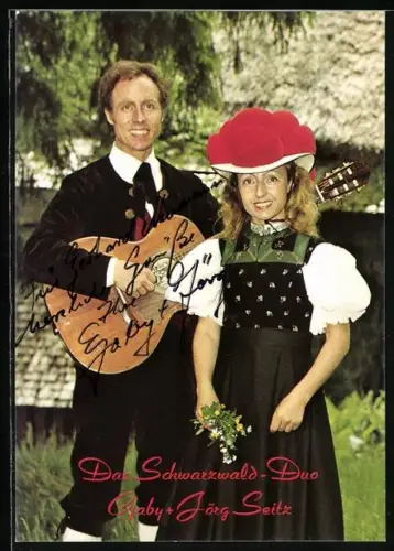 AK Musikerduo Gaby & Jörg Seitz in Trachten, Autograph