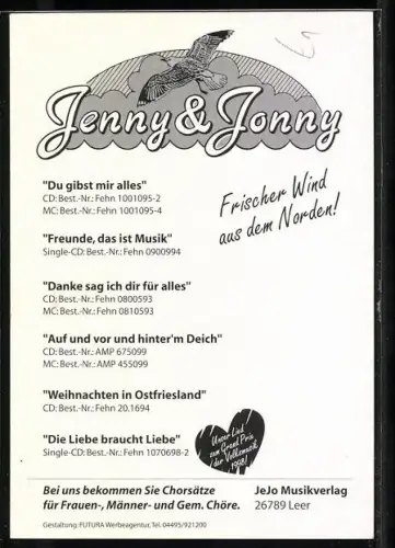 AK Musiker Jenny & Jonny in herzförmigem Rahmen, Autograph