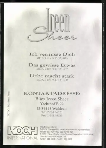 AK Musikerin Ireen Sheer in rotem Anzug, Autograph