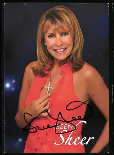 AK Musikerin Ireen Sheer in rotem Kleid, Autograph