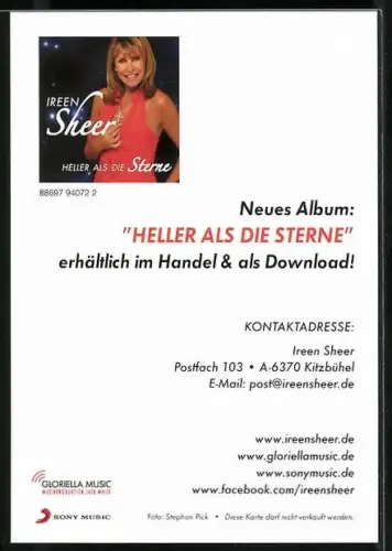 AK Musikerin Ireen Sheer in rotem Kleid, Autograph