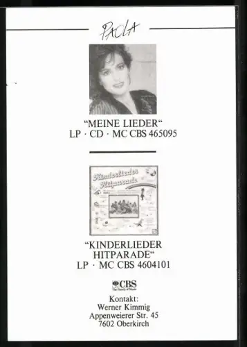 AK Musikerin Paola in die Kamera blickend, Autograph