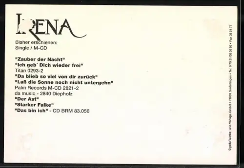 AK Musikerin Irena im Porträt, Autograph