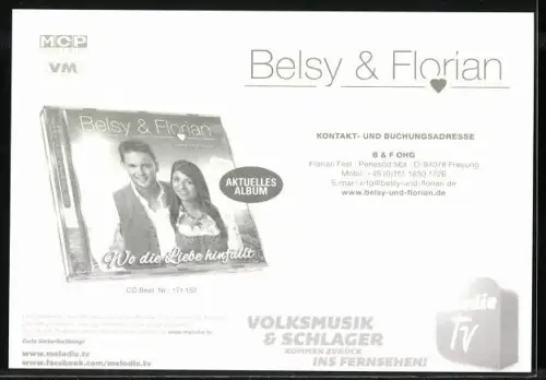 AK Musiker Belsy & Florian lächelnd im Porträt, Autograph