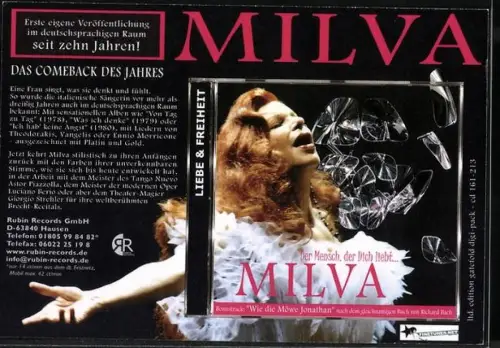 AK Musikerin Milva mit Möwe, Autograph