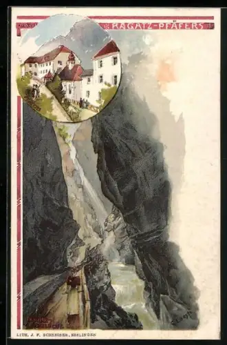 Künstler-AK Ragatz-Pfäfers, Tamina Schlucht und Pfäfers