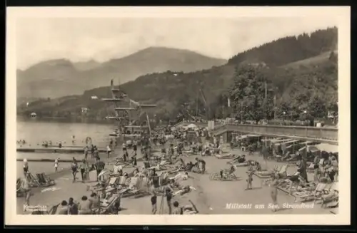 AK Millstatt am See, Strandbad mit Sprungturm