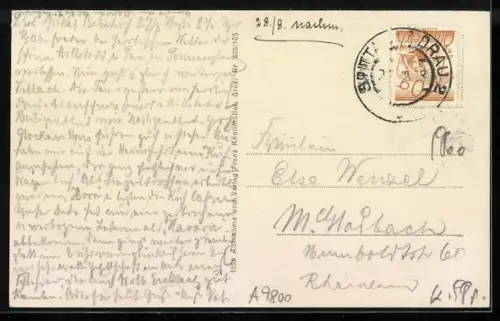AK Spittal a. d. Drau, Ortsansicht mit Feldern und Bergen
