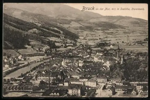 AK Bruck an der Mur, Ortsansicht mit Bergpanorama