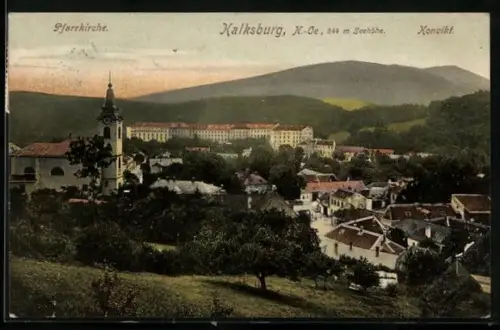 AK Kalksburg, Ortsansicht mit Pfarrkirche und Konvikt