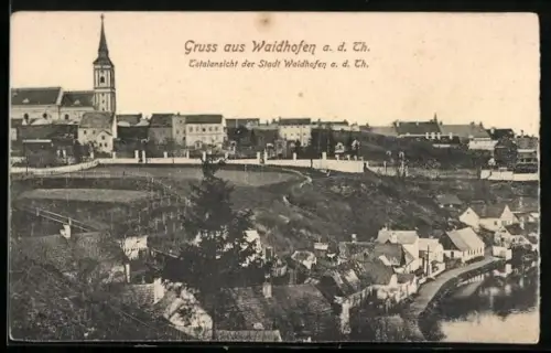 AK Waidhofen a. d. Th., Ortspanorama mit Kirche