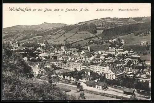 AK Waidhofen an der Ybbs, Lokalbahnhof und Wasserheilanstalt im Ort