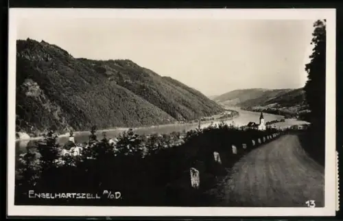 AK Engelhartszell a. d. D., Strassenpartie mit Blick auf die Donau