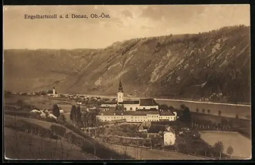 AK Engelhartszell a.d. Donau, Kloster aus der Vogelschau