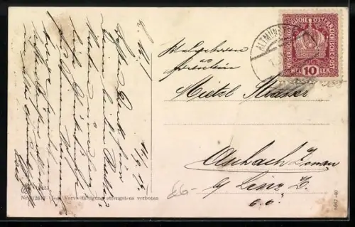 AK Ebensee, Ortsansicht mit Bergpanorama