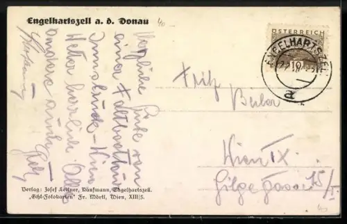 AK Engelhartszell a. d. Donau, Kirche mit Donaupartie